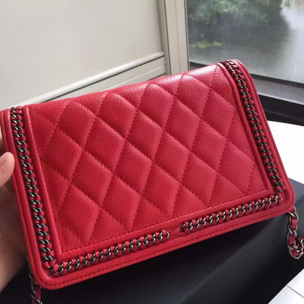 Chanel Le Boy Wallet On Chain Red Calfskin for Sale