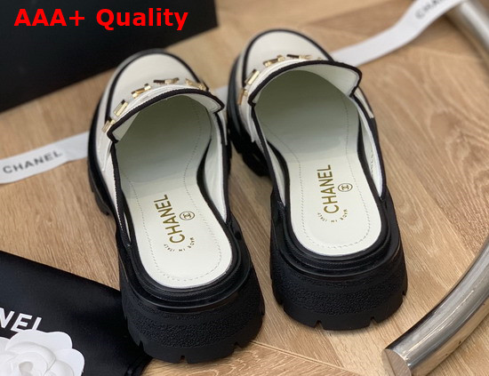 Chanel Letter Mules in White Patent Leather Replica