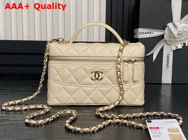 Chanel Long Vanity with Chain Beige Grained Calfskin Gold Tone Metal AP4407 Replica
