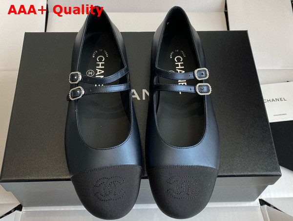 Chanel Mary Jane Ballerina Blue and Black Lambskin and Grosgrain Replica