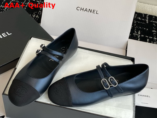 Chanel Mary Jane Ballerina Blue and Black Lambskin and Grosgrain Replica