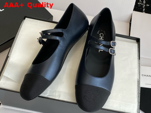 Chanel Mary Jane Ballerina Blue and Black Lambskin and Grosgrain Replica