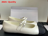 Chanel Mary Jane Ballerina White and Black Lambskin and Grosgrain Replica