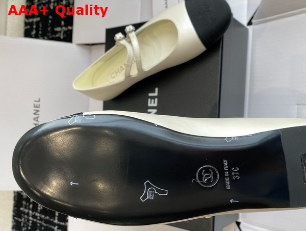 Chanel Mary Jane Ballerina White and Black Lambskin and Grosgrain Replica