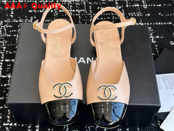 Chanel Mary Jane Pump Lambskin and Patent Calfskin Beige and Black Replica