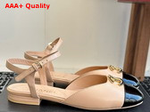 Chanel Mary Jane Pump Lambskin and Patent Calfskin Beige and Black Replica
