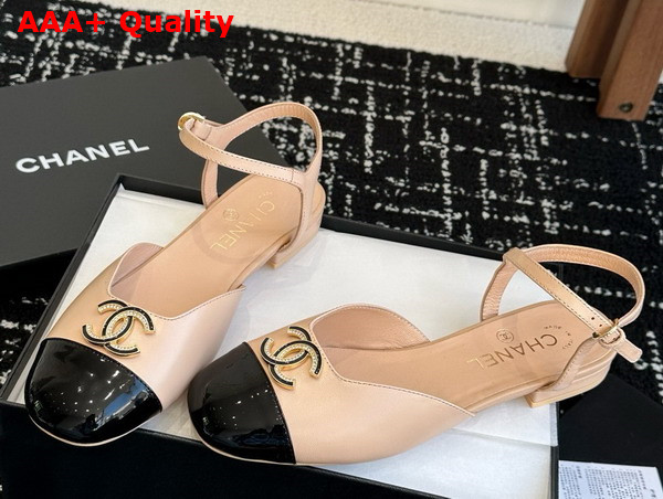 Chanel Mary Jane Pump Lambskin and Patent Calfskin Beige and Black Replica