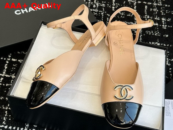 Chanel Mary Jane Pump Lambskin and Patent Calfskin Beige and Black Replica