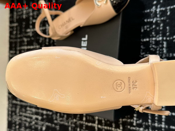 Chanel Mary Jane Pump Lambskin and Patent Calfskin Beige and Black Replica