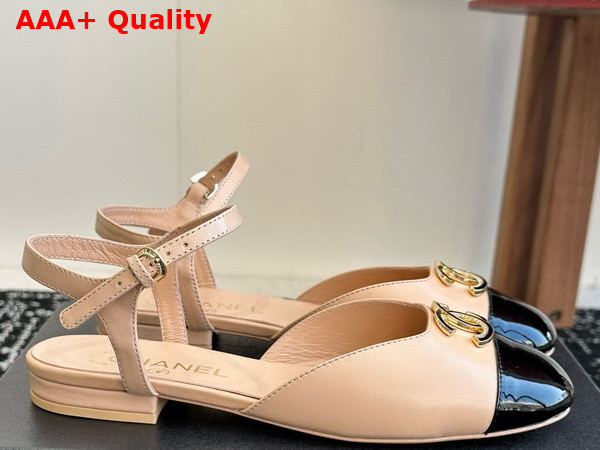 Chanel Mary Jane Pump Lambskin and Patent Calfskin Beige and Black Replica