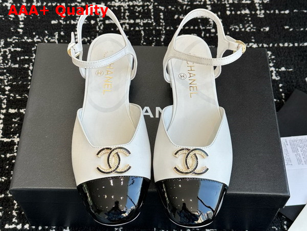 Chanel Mary Jane Pump Lambskin and Patent Calfskin White and Black Replica