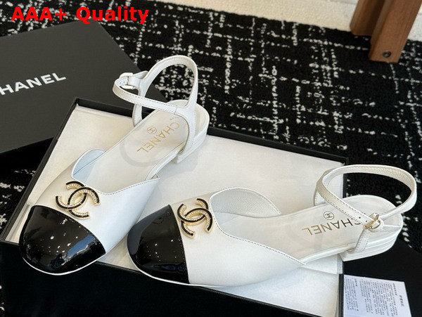 Chanel Mary Jane Pump Lambskin and Patent Calfskin White and Black Replica