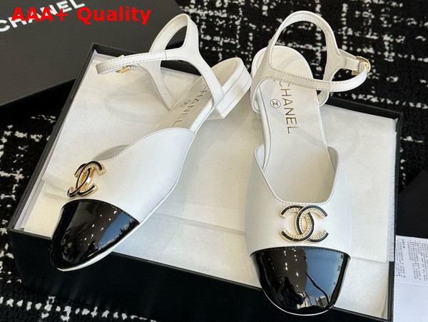 Chanel Mary Jane Pump Lambskin and Patent Calfskin White and Black Replica