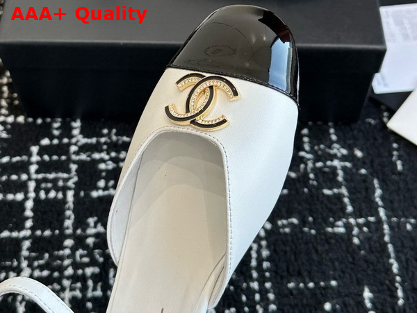 Chanel Mary Jane Pump Lambskin and Patent Calfskin White and Black Replica