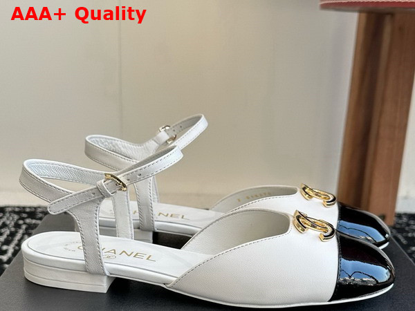 Chanel Mary Jane Pump Lambskin and Patent Calfskin White and Black Replica