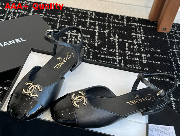 Chanel Mary Jane Pump in Black Lambskin and Patent Calfskin Replica