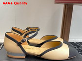 Chanel Mary Jane Pumps in Beige and Black Lambskin and Grosgrain Replica