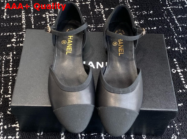 Chanel Mary Jane Pumps in Black Lambskin and Grosgrain Replica