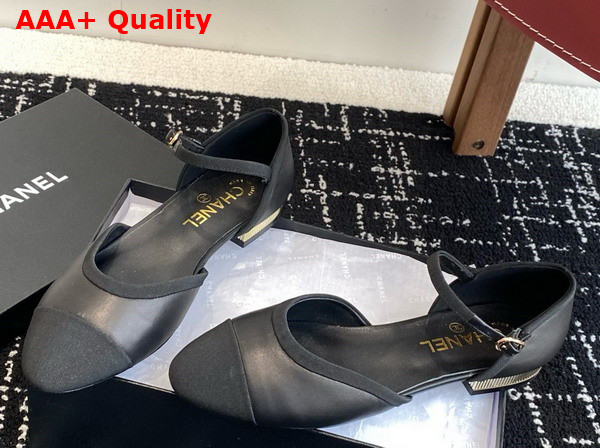 Chanel Mary Jane Pumps in Black Lambskin and Grosgrain Replica