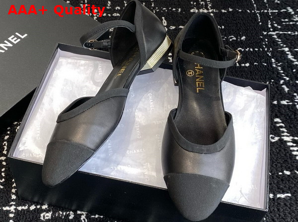 Chanel Mary Jane Pumps in Black Lambskin and Grosgrain Replica