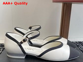Chanel Mary Jane Pumps in White and Black Lambskin and Grosgrain Replica