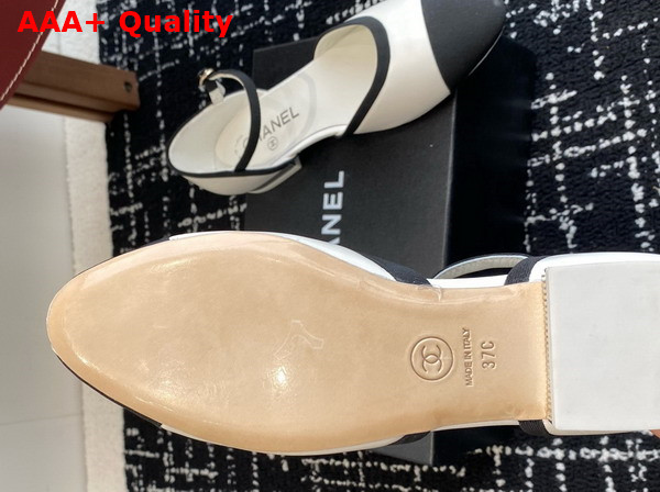 Chanel Mary Jane Pumps in White and Black Lambskin and Grosgrain Replica