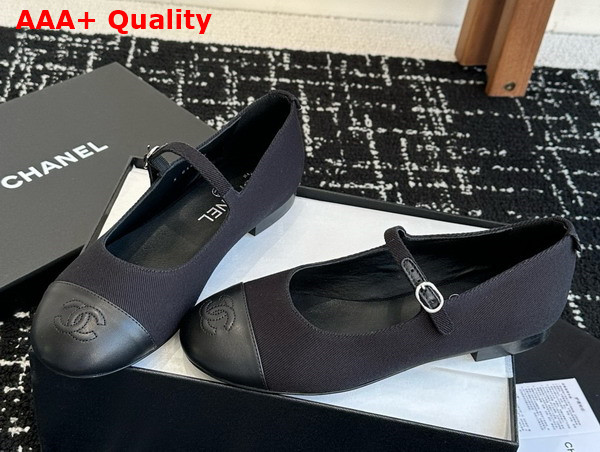 Chanel Mary Janes Black Cotton and Lambskin G46379 Replica