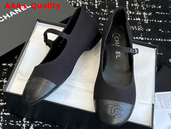 Chanel Mary Janes Black Cotton and Lambskin G46379 Replica