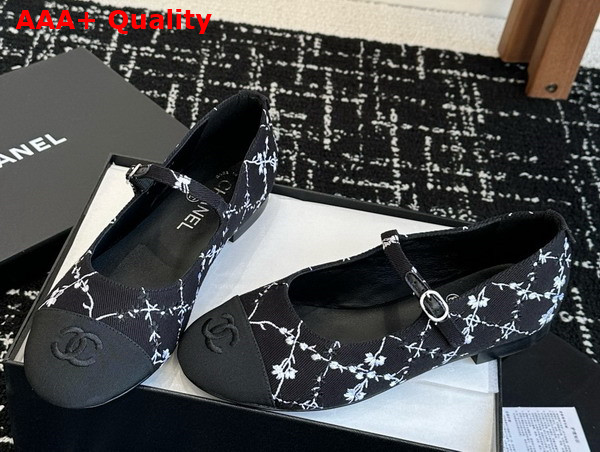 Chanel Mary Janes Black Embroidered Cotton G46379 Replica