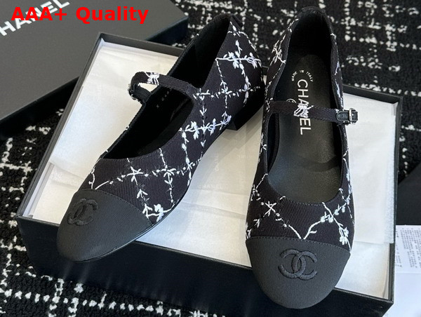 Chanel Mary Janes Black Embroidered Cotton G46379 Replica