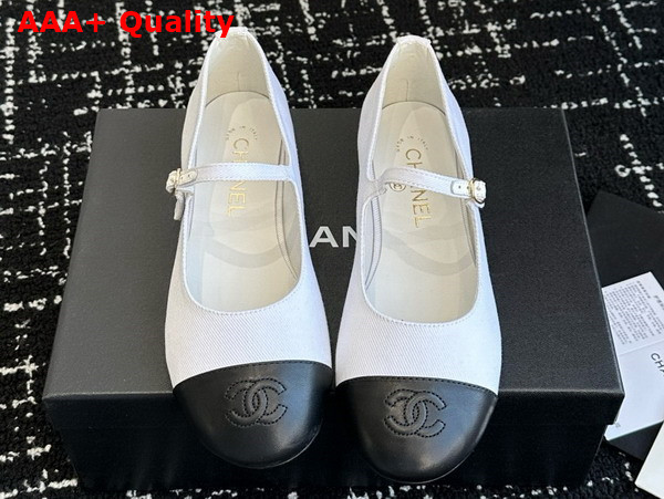 Chanel Mary Janes Cotton and Lambskin White and Black G46379 Replica