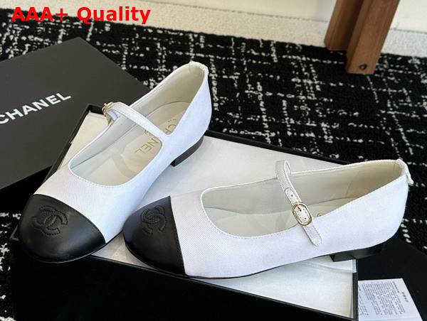 Chanel Mary Janes Cotton and Lambskin White and Black G46379 Replica