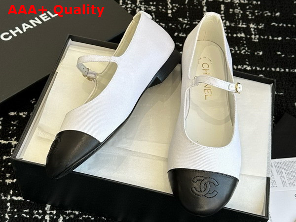 Chanel Mary Janes Cotton and Lambskin White and Black G46379 Replica
