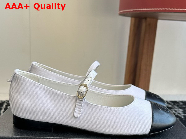 Chanel Mary Janes Cotton and Lambskin White and Black G46379 Replica