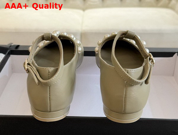 Chanel Mary Janes Goatskin Imitation Pearls Light Khaki G45752 Replica