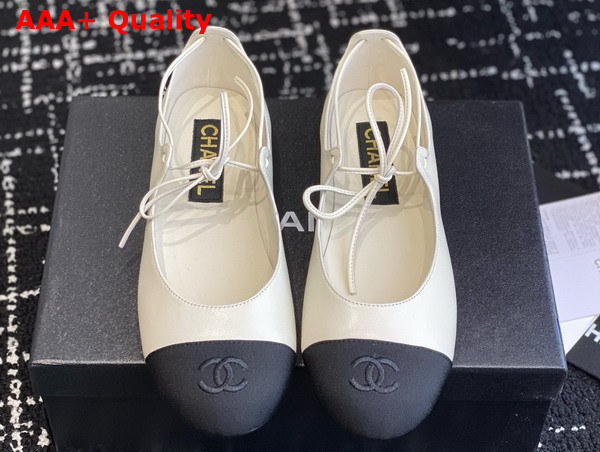 Chanel Mary Janes Lambskin and Grosgrain Ivory and Black G46324 Replica