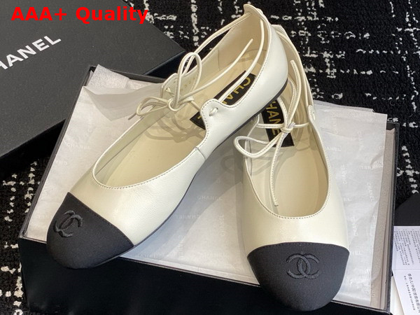 Chanel Mary Janes Lambskin and Grosgrain Ivory and Black G46324 Replica