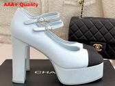 Chanel Mary Janes Lambskin and Grosgrain Light Blue and Black G46433 Replica