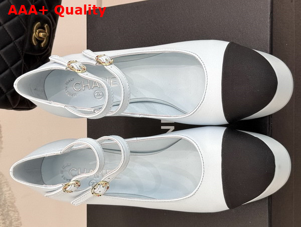 Chanel Mary Janes Lambskin and Grosgrain Light Blue and Black G46433 Replica