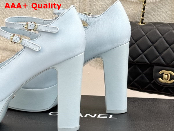 Chanel Mary Janes Lambskin and Grosgrain Light Blue and Black G46433 Replica