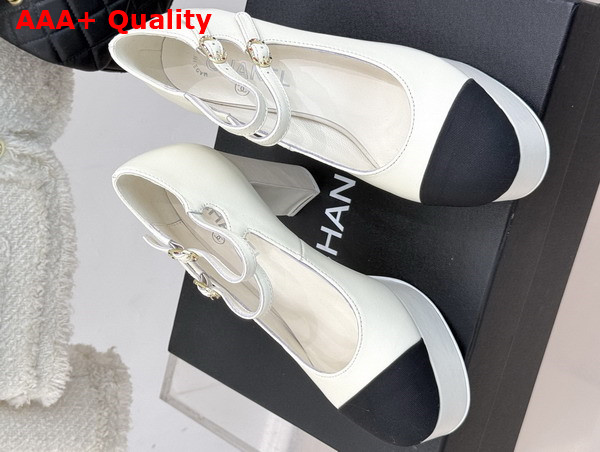 Chanel Mary Janes Lambskin and Grosgrain White and Black G46433 Replica