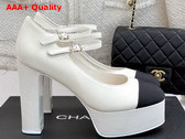 Chanel Mary Janes Lambskin and Grosgrain White and Black G46433 Replica