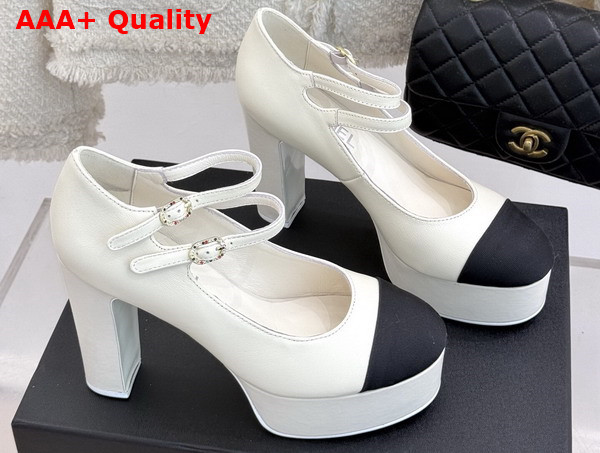 Chanel Mary Janes Lambskin and Grosgrain White and Black G46433 Replica