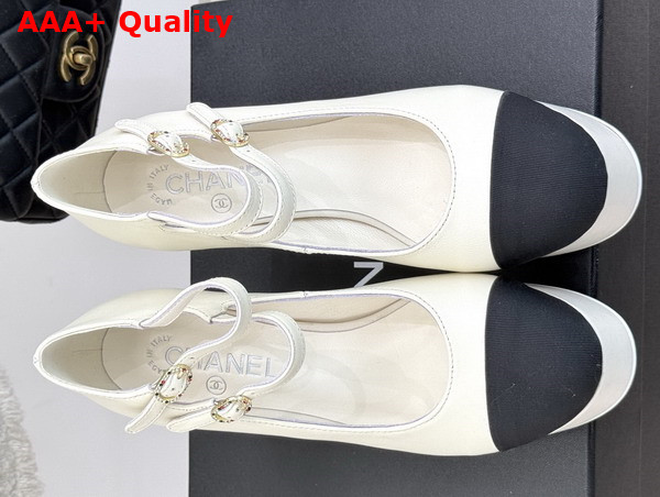Chanel Mary Janes Lambskin and Grosgrain White and Black G46433 Replica
