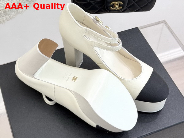 Chanel Mary Janes Lambskin and Grosgrain White and Black G46433 Replica