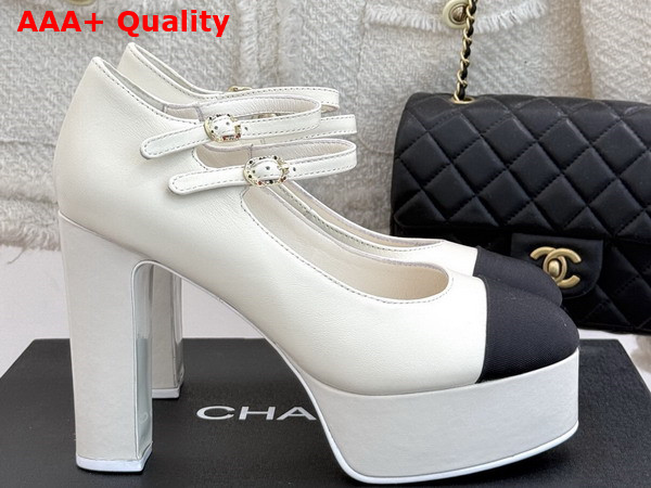 Chanel Mary Janes Lambskin and Grosgrain White and Black G46433 Replica
