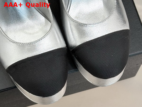 Chanel Mary Janes Laminated Lambskin and Grosgrain Silver and Black G46433 Replica