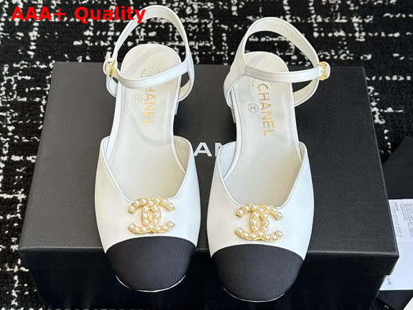 Chanel Mary Janes Pump Lambskin and Grosgrain White and Black Replica