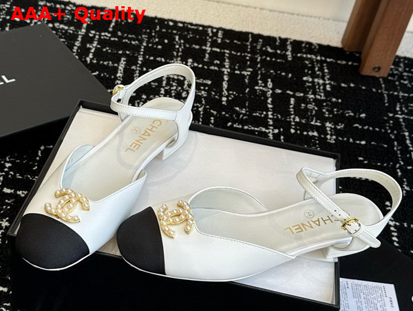 Chanel Mary Janes Pump Lambskin and Grosgrain White and Black Replica