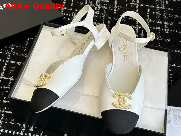 Chanel Mary Janes Pump Lambskin and Grosgrain White and Black Replica